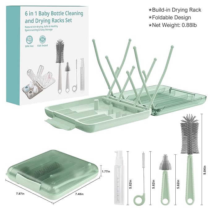 Bottle Brush Set -Baby Travel Essential-6 in 1 Bottle Cleaner Kit - Image 2