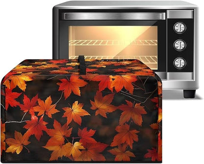 Microwave Oven Cover, Thanksgiving Maple Leaf Dustproof Machine Protector Decorative Kitchen Appliance Cover Waterproof Polyester Fabric for Most Countertop Microwaves Easy to Clean