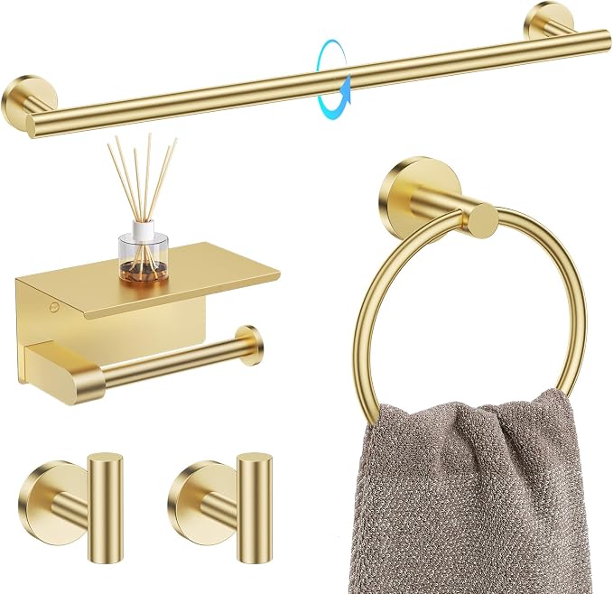 TQKAG 5 Piece Bathroom Towel Bar Holder Sets Brushed Gold Bathroom Hardware Set by TQKAG