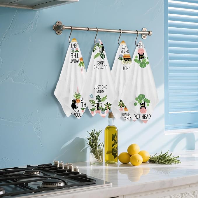 Hanamiya Na 4 Pcs Funny Cat Kitchen Towels, Plant Lover Gifts - Image 5