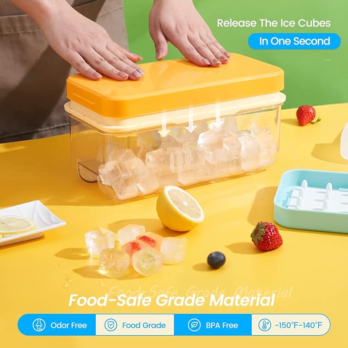 PHINOX Ice Cube Tray with Lid and Bin, 3 Pack Plastic Ice Cube Tray Molds - Image 2