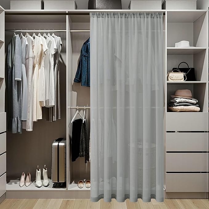 Tollpiz Sheer Door Curtain Closet Linen Textured Curtains Sheer Doorway Light - Image 3