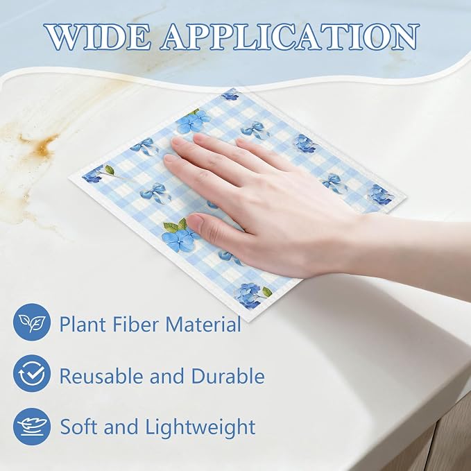 5 Pack Mixed Watercolor Hydrangea Kitchen Dishcloths Dish Towels, Swedish - Image 2