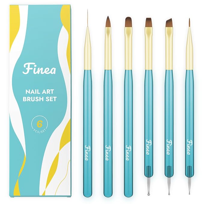 Finea Nail Art Brushes and Dotting Tools 6pcs Set by Finea