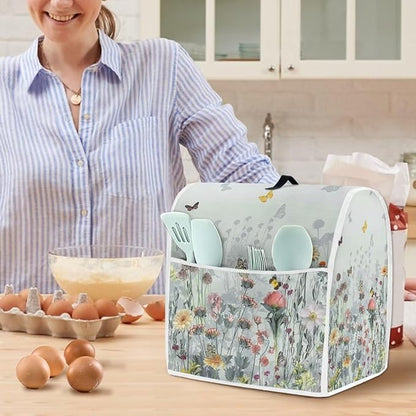 Floral Mixer Covers for Kitchen Aid 4.5-5 Quart Mixer Dust Cover with Top Handle Dustproof Food Processor Cover Kitchen Appliance Accessories