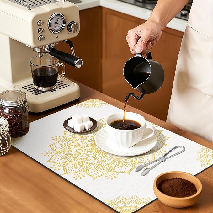 Yamaziot Boho Coffee Mat 12"x20", Floral Dish Drying Mat - Image 6