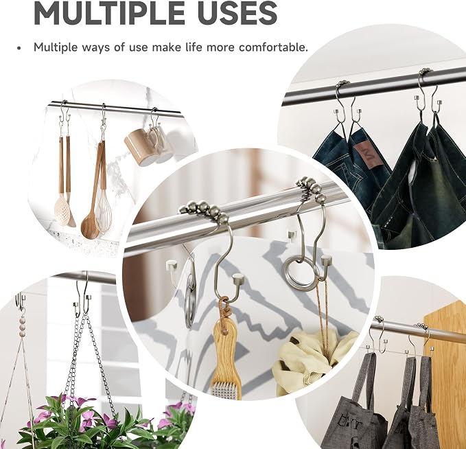 Shower Curtain Hooks, Shower Curtain Rings Rust Proof Double Hook Shower - Image 6