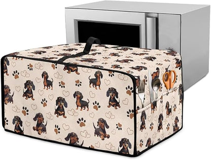 Dachshund Dog Heart Paw Print Toaster Oven Cover with Storage Bags Waterproof Dust Cover for Microwave Oven Polyester-Linen Fabric Small Appliance Dust Covers Fits Most Microwaves, L