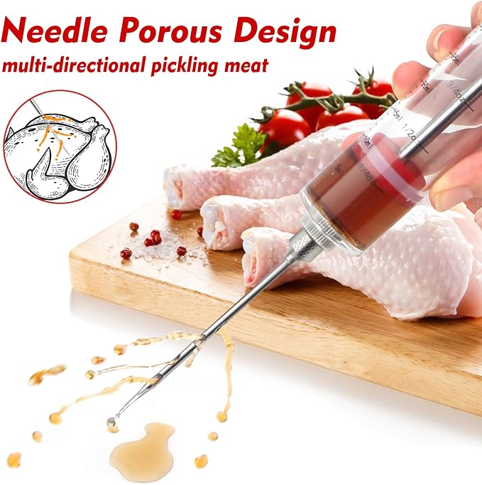 Meat Injector, 1-oz Plastic BBQ Marinade Injector Kit, Turkey Injector Syringe - Image 2