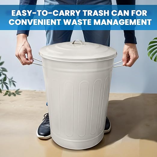 Plexon Round Trash Can 13 Gallon, Vintage Metal Outdoor Trash Can - Image 2