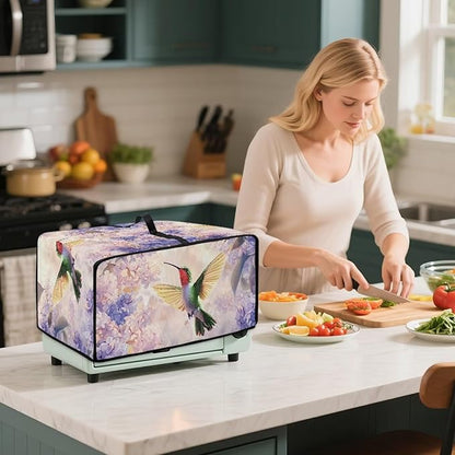 Hummingbird Hydrangea Floral Print Dust Cover for Microwave Oven Waterproof Heavy Duty Microwave Oven Cloth Cover with Storage Pockets Kitchen Appliance Protector, M