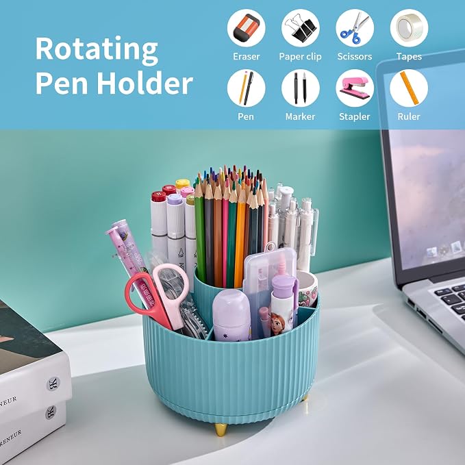 Marbrasse Desk Organizer, 360-Degree Rotating Pen Holder, Desk Organizers and - Image 3