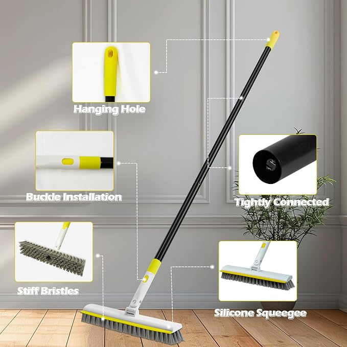 Floor Scrub Brush with 180° Rotating 50" Long Handle - Image 5