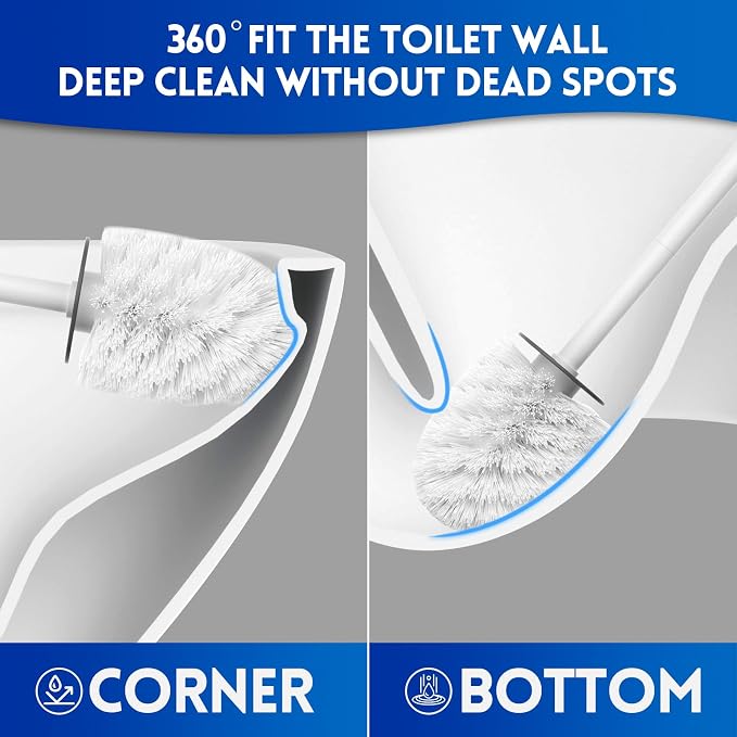 Toilet Bowl Brush and Holder Set, Compact Toilet Scrubber Brush - Image 3