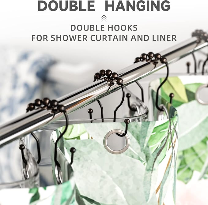 Shower Curtain Hooks Bronze Shower Curtain Rings Rust Proof Double Hook Shower - Image 6