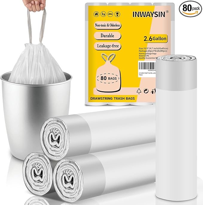 2.6 Gallon Small-Trash-Bags Plastic Drawstring Garbage-Bag by Inwaysin