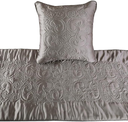 The HomeCentric Decorative Silver Twin 53 x 18 inch Bed Runner Without Pillow Cover, Satin Quilted Bed Scarf, Abstract Modern - Silver Soft