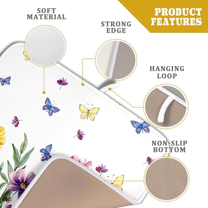 Wildflower Dish Drying Mat for Kitchen 18x16 Inch Colorful Floral Butterfly - Image 3