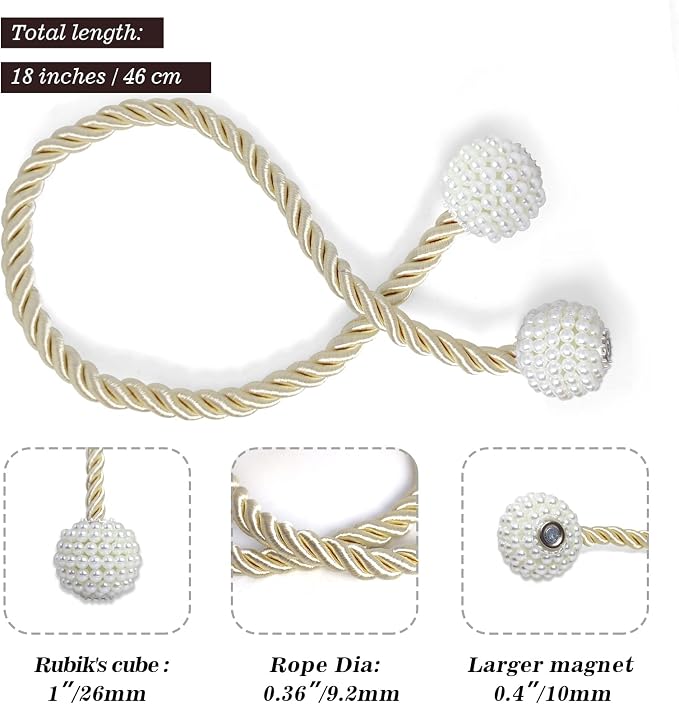 Hion Magnetic Curtain Tiebacks Beige 2pcs, Curtain Tiebacks Buckles Holdbacks - Image 2