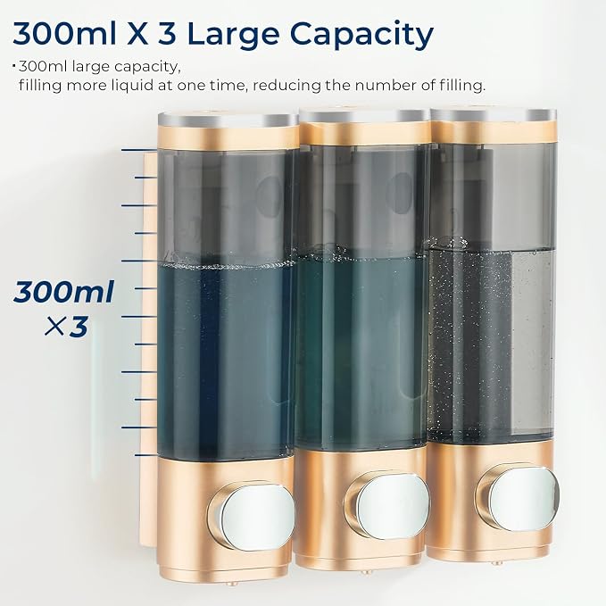 pollock Shampoo Conditioner Dispenser Shower Soap Dispenser 3 Chamber No Drill - Image 3