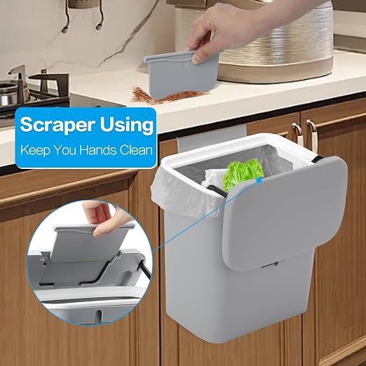 Compost Bin for Kitchen -2.4 Gallons/9L Trash Can for Under Sink, Hanging Small - Image 2