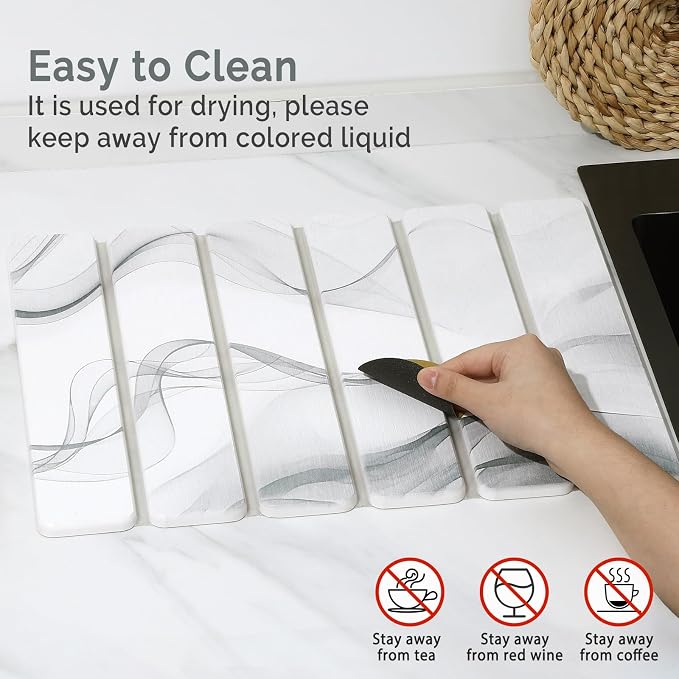 Small Stone Dish Drying Mat for Kitchen Counter, Foldable Water Absorbing - Image 5