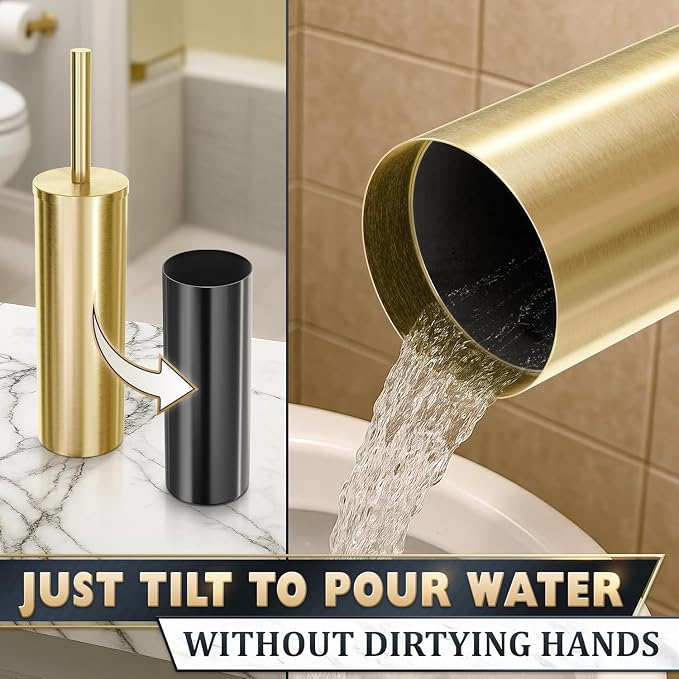 2 PCS Gold Toilet Brush and Holder Set - Image 8