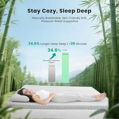 Bamboo Mattress Topper Full Size 3 Inch, Cooling Gel & Bamboo Charcoal Memory Foam Mattress Topper for Back Pain Relief, Firm Dual-Layer Foam Bed Pad with Removable Cover
