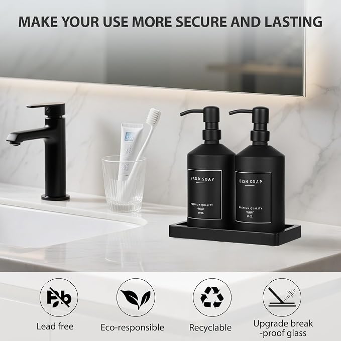 Matte Black Soap Dispenser Set, 17 OZ Hand and Dish Soap Dispenser Set - Image 5