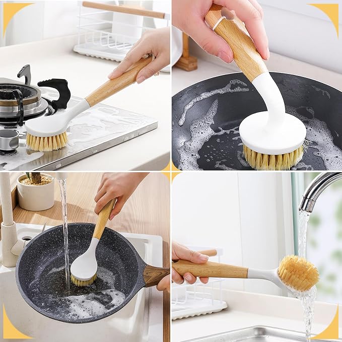 Dish Brush with Handle, Long and Short Handle Kitchen Scrub Brushes with Tough - Image 6