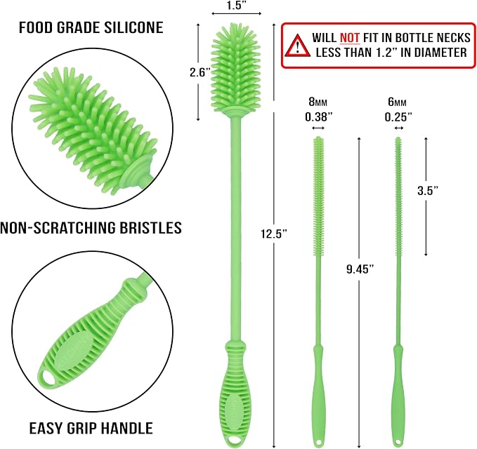 12.5" Silicone Bottle Brush & Straw Cleaner Brush Set | Water Bottle Cleaner - Image 2