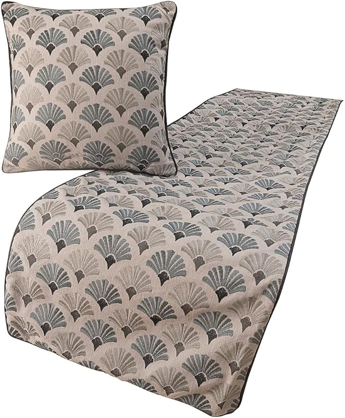 The HomeCentric King Queen Twin Blue & Grey Designer CA King 86"x18" Bed Runner with 2 Pillow Cover, Floral Embroidery Bed Scarf on Cotton Fabric - Flourish Bloom