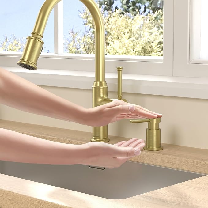 Lava Odoro Gold Soap Dispenser for Kitchen Sink, Modern Brass Built in - Image 3