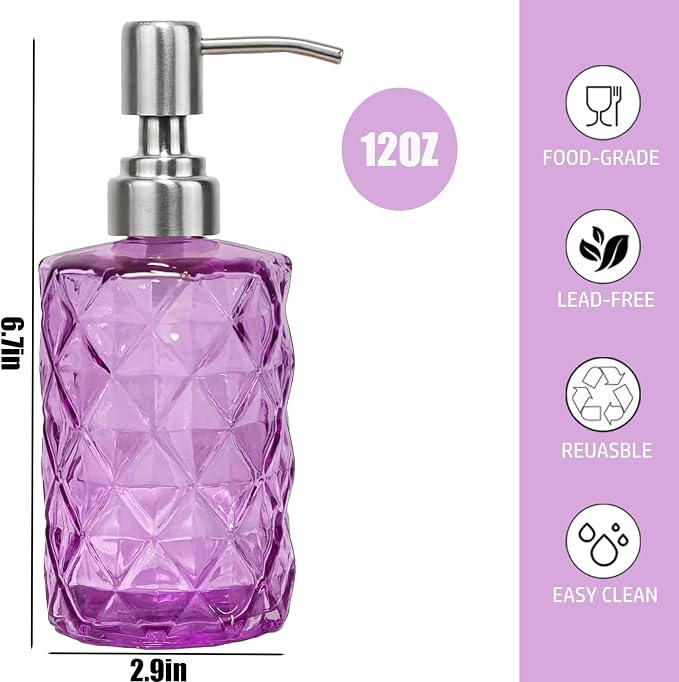 12Oz Purple Glass Soap Dispenser - Image 3