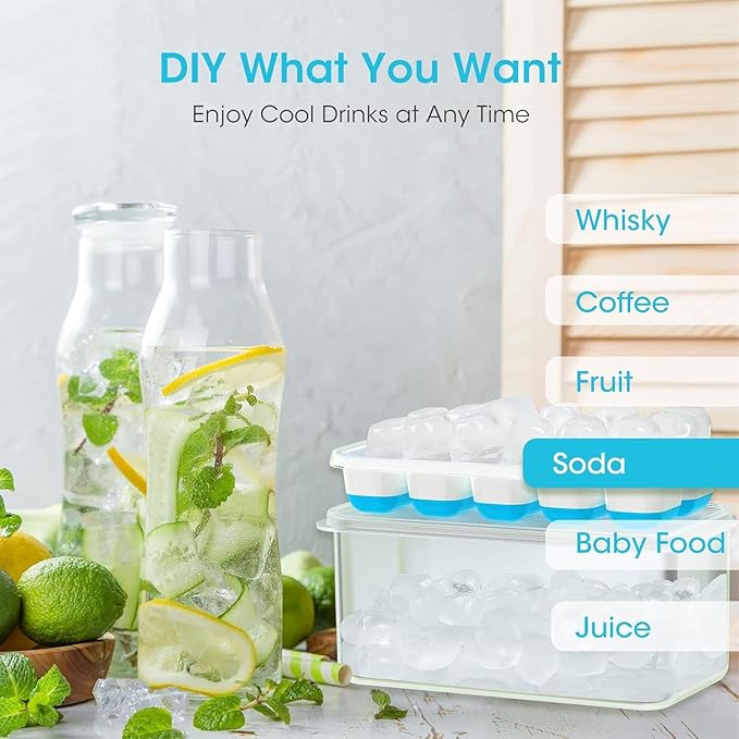DOQAUS Ice Cube Tray with Lid and Bin, 4 Pack Silicone Plastic Ice Cubes Trays - Image 3