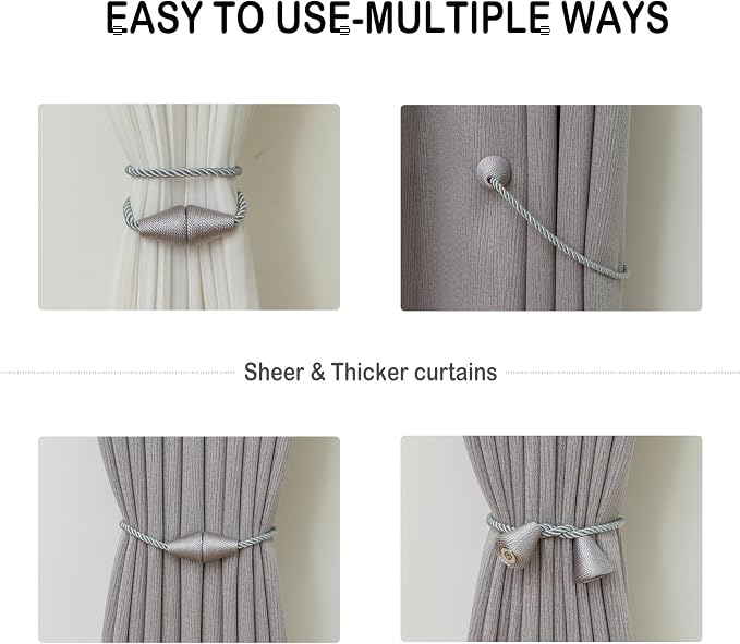 Magnetic Curtain Tiebacks 2 Pack Outdoor Rope Curtain Tie Backs Decorative - Image 5