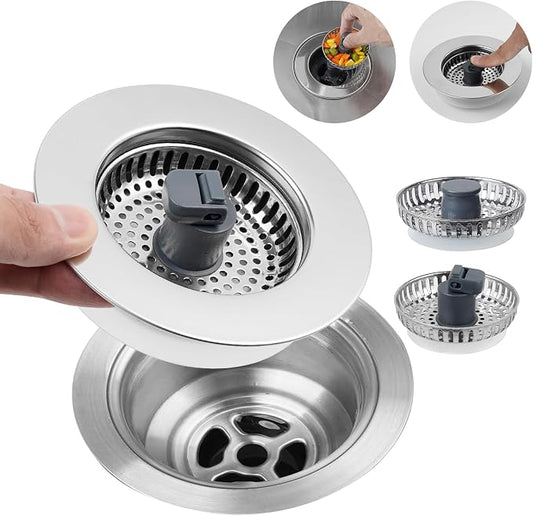 Hibbent 3 in 1 Kitchen Sink Drain Strainer, Stainless Steel Wrapped Shell Drain by Hibbent