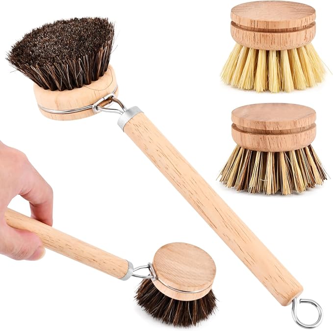 Bamboo Dish Brush Set, 1 Wooden Handle - Image 9