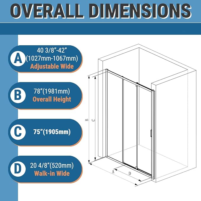 42" W x 78" H 3-Panels Sliding Shower Door, Shower Door Clear 6mm Tempered Glass - Image 2