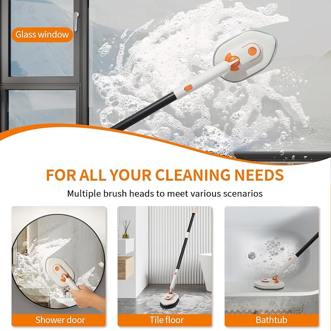Bathroom Scrub Brush with Long Handle, 3-in-1 Tub and Tile Cleaner with 5 - Image 8
