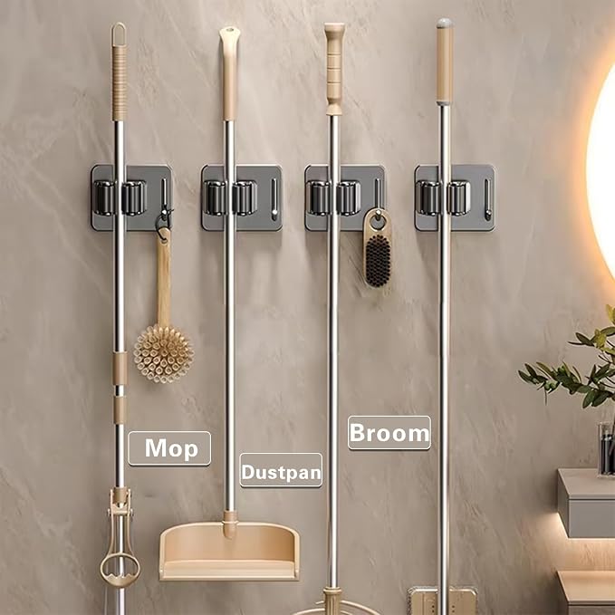 Mop Broom Holder-Self Adhesive Stainless Steel Broom Hanger Organizer - Image 2