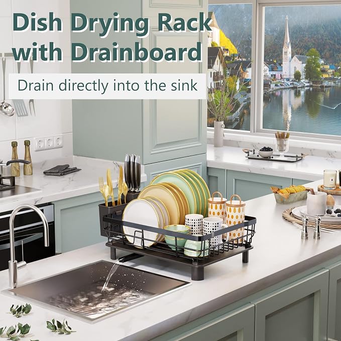 Iron Dish Drying Rack with Drainboard Dish Drainers - Image 2