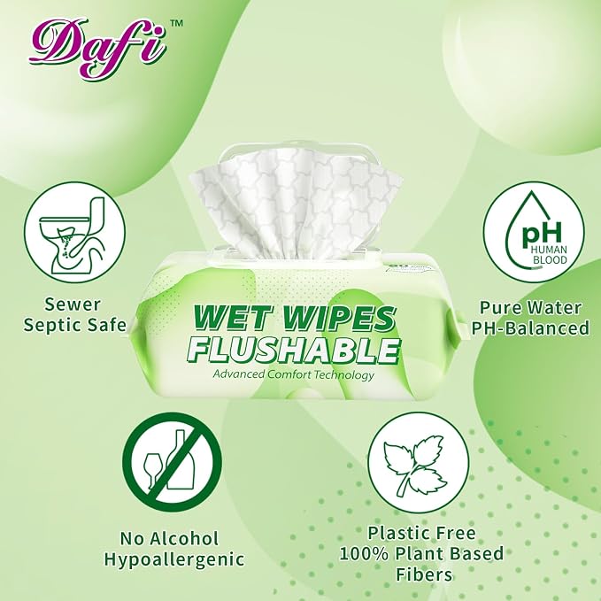 DAFI Flushable Wipes for Adult Wet Wipes, Total 240 Unscented Toilet Wipes - Image 2