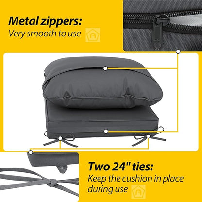 AAAAAcessories Outdoor Deep Seat Cushions, Waterproof, Fade-Resistant Patio Furniture Replacement Cushions, 25.5" x 25.5" x 5" + 25.5" x 19", Dark Gray