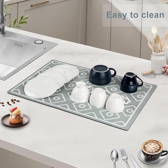 SUEH DESIGN Dish Drying Mat, Absorbent Coffee Mat 19.6 x 11.8 in Quick Dry - Image 4