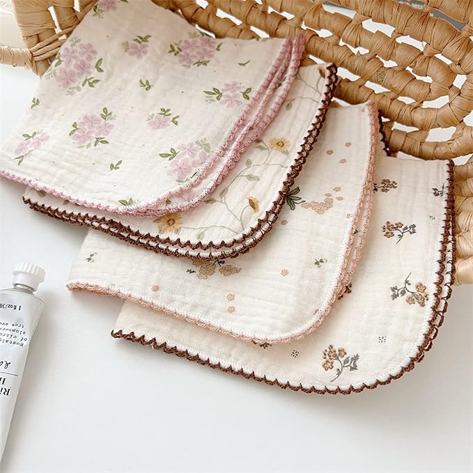 BuLuTu 4 Pack Cotton Muslin Cleaning Towels Shabby Chic Floral Washcloths - Image 4