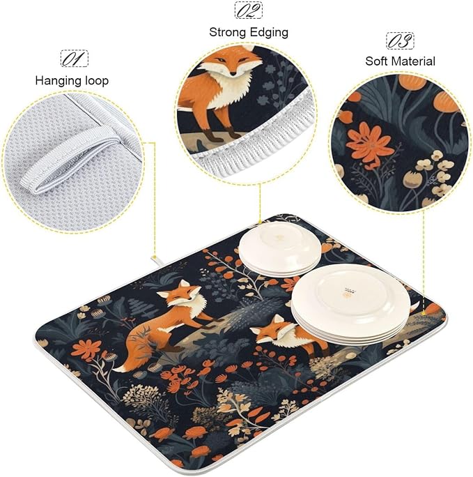 Dish Drying Mat Kitchen Counter Absorbent Two Foxes Coffee Sink Mat Dish - Image 4