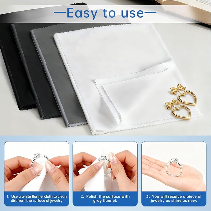 CLWBO 4PCS Silver Polishing Cloth, Jewelry Cleaning Cloth 10'' x 12'', Jewelry - Image 4