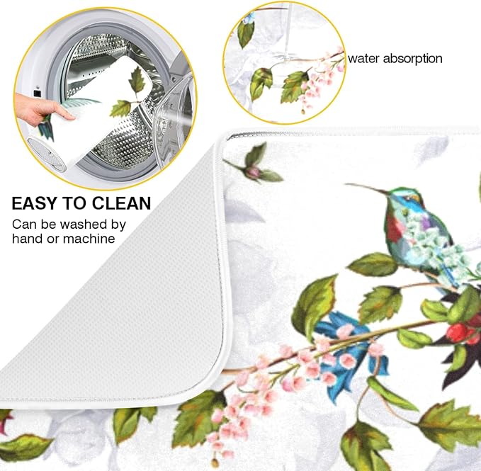 Tarity Rose Peony Poppy Hummingbirds Dish Drying Mat - Image 2