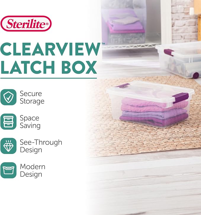 Sterilite 12-Pack 15 Quart ClearView Latch Box, Stackable Organizer Bins - Image 2